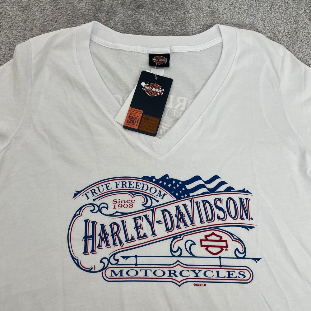 Harley Davidson T Shirt Womens Extra Large Biker American Flag V Neck NWT